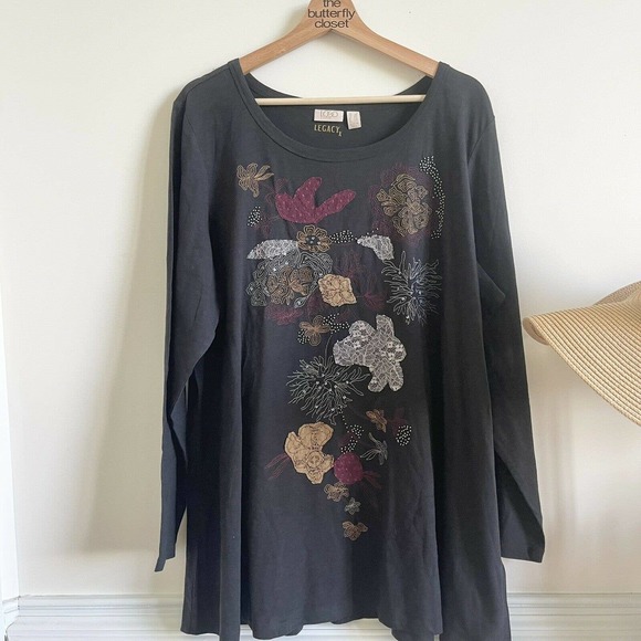 logo plus size embroidered long sleeve tunic